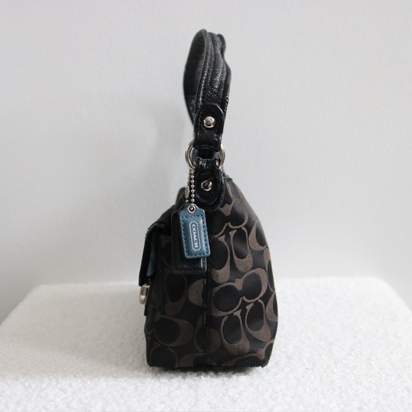 Coach Poppy Sateen Demi Shoulder Bag Signature Jacquard Black Silver - Picture 3 of 11